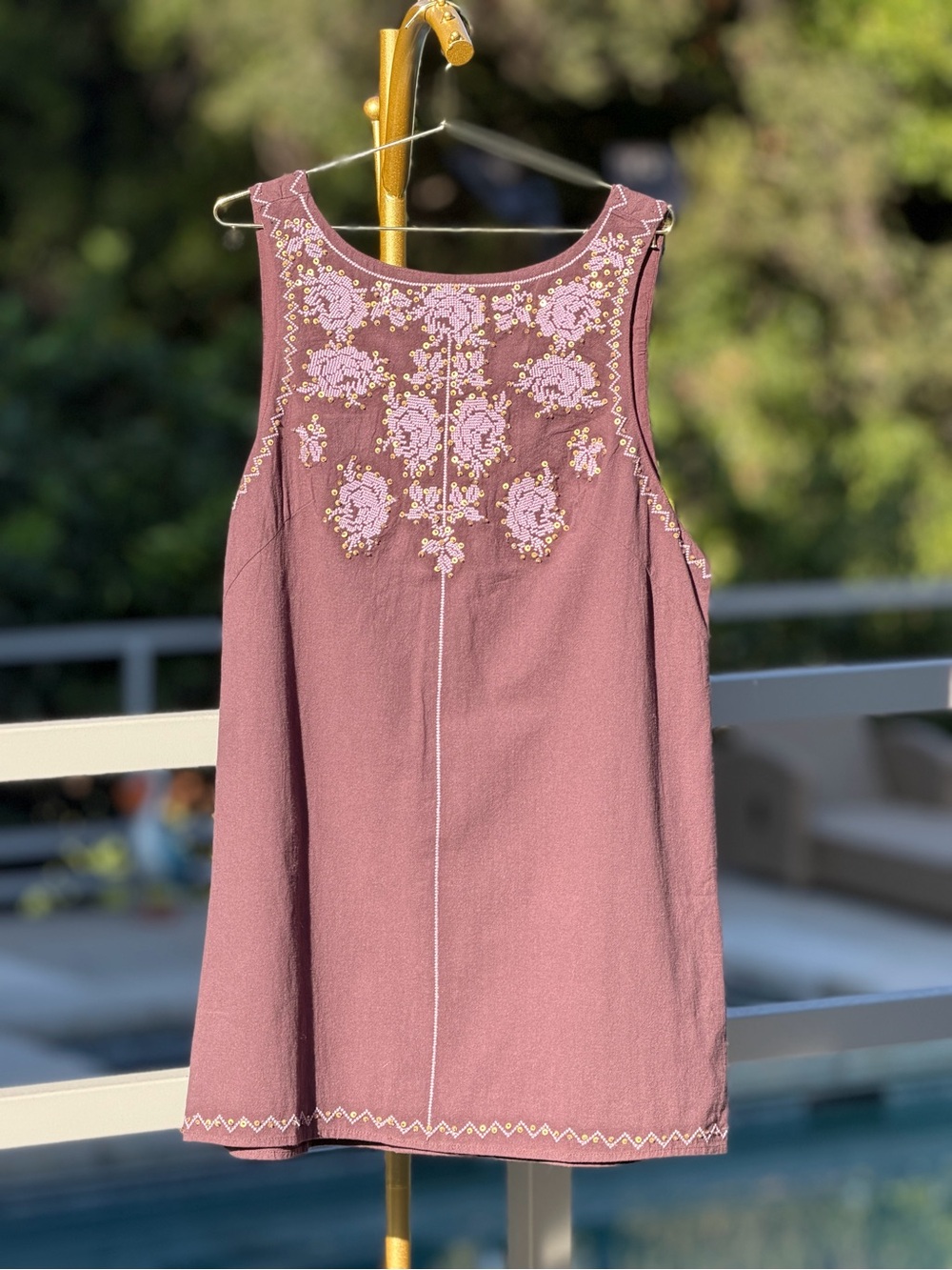 Free People Purple Embroidered Sleeveless Tunic Dress